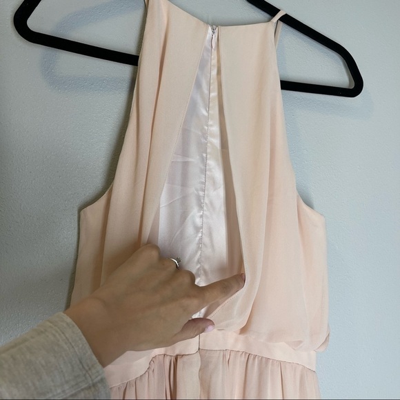 BHLDN Cayenne Maxi Chiffon Dress Blush Pink High Neck Side Slit Size Size Medium - Picture 7 of 13